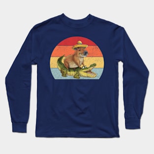 Funny Capybara Riding On a Crocodile Cute animals Long Sleeve T-Shirt